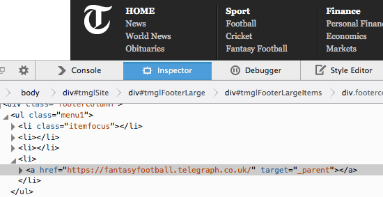 telegraph footer links