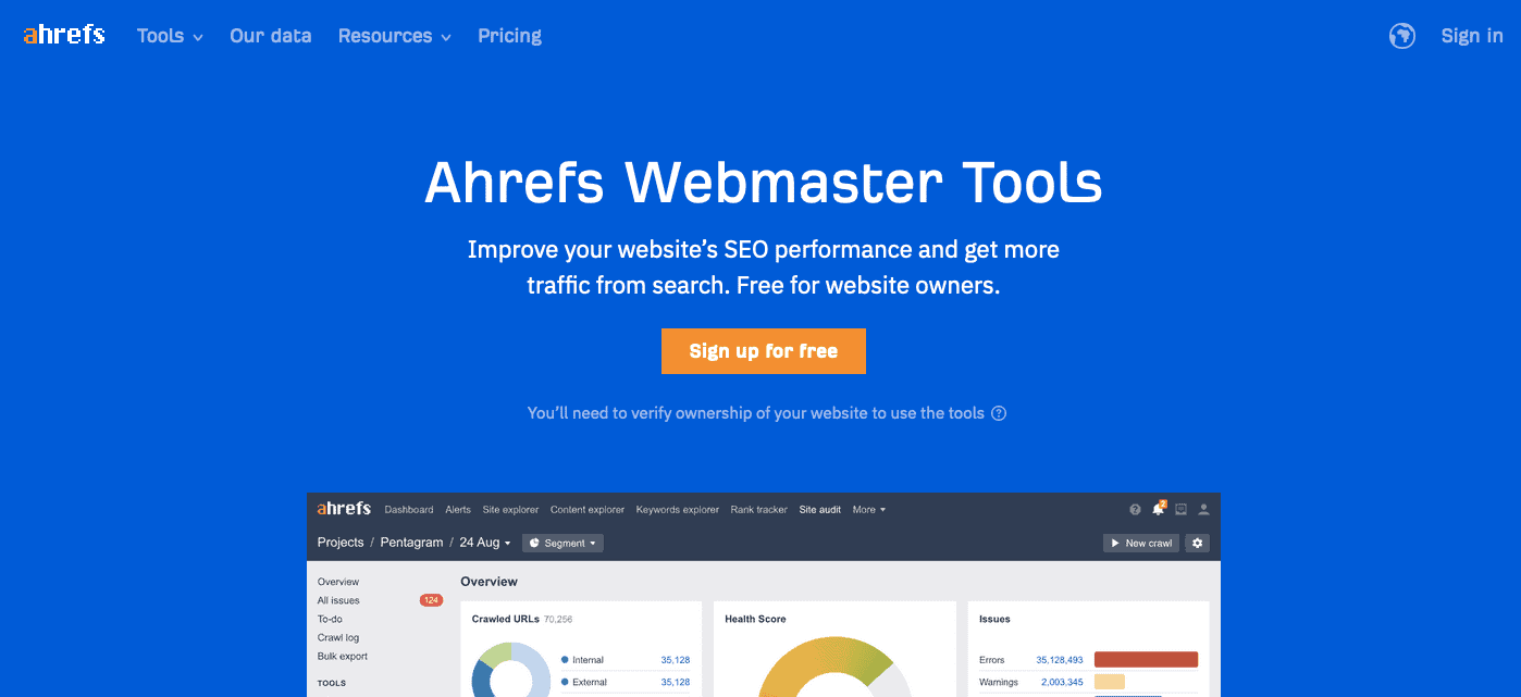 Ahrefs Webmaster Tools
