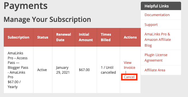 Amalinks Pro Cancel Subscription