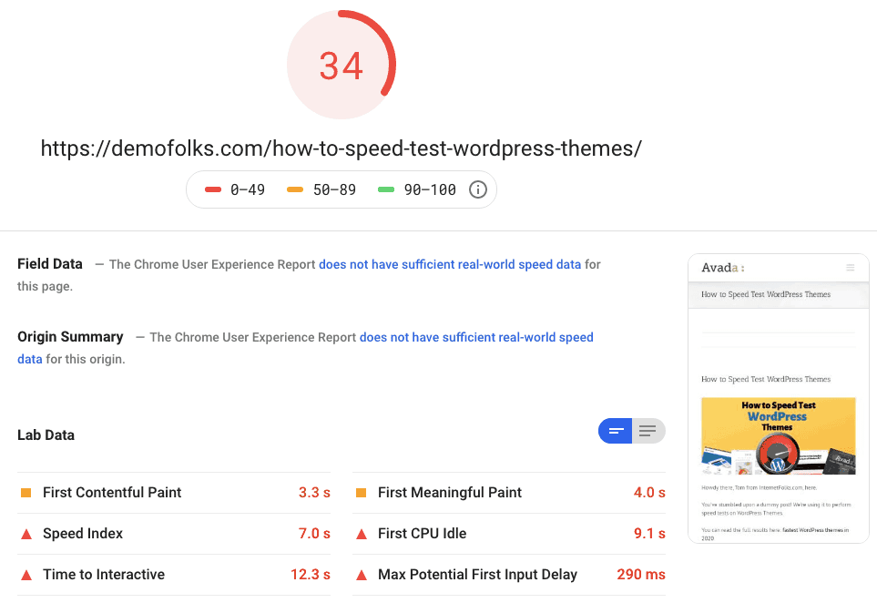 Avada Pagespeed Mobile