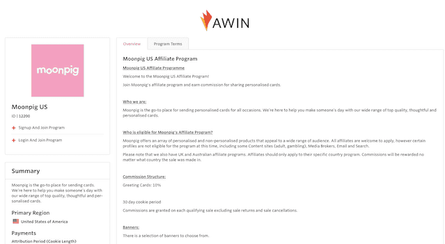 Awin Moonpig Affiliate Program