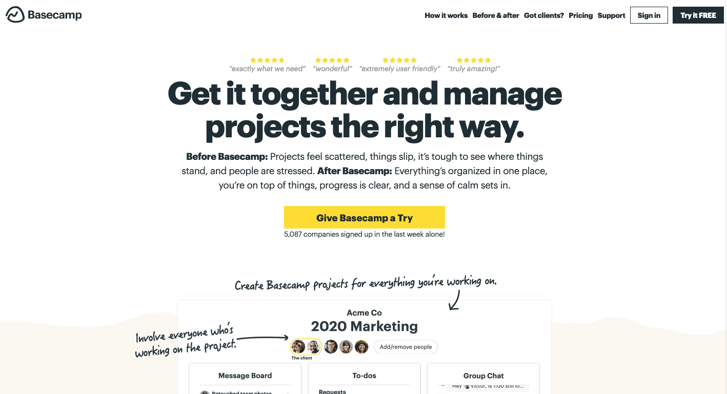 Basecamp 2020 Homepage Design