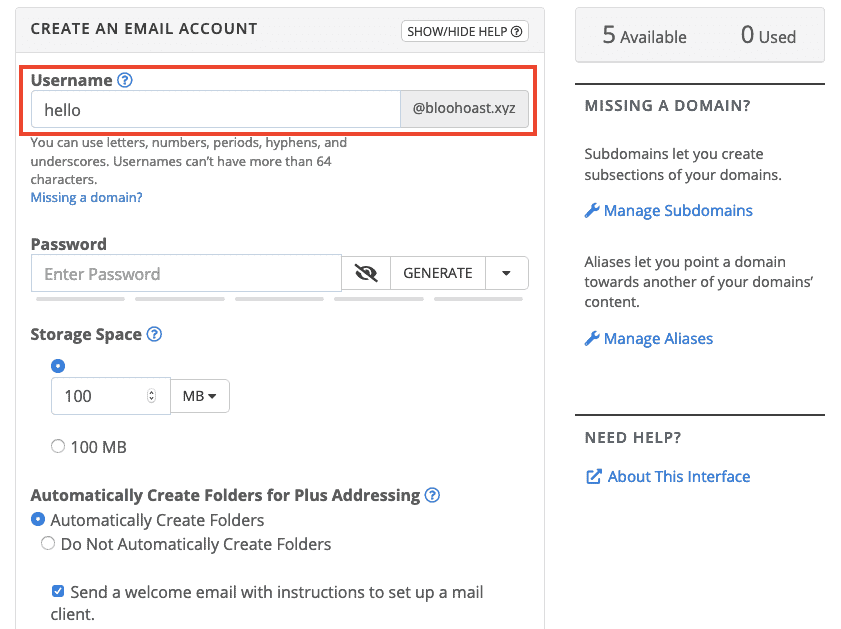 Bluehost Add New Email Address