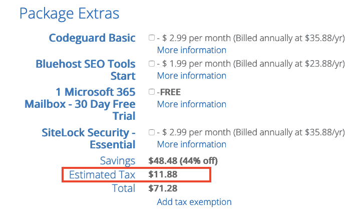 Bluehost Added Tax