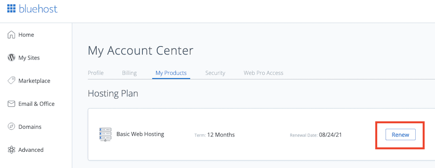 Bluehost Cancel Auto Renewal Step1