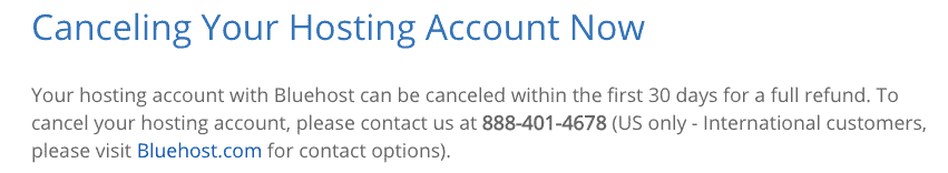 Bluehost Cancel Hosting Account Within 30 Days