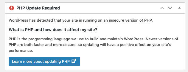 Bluehost Oudated Php WordPress Message