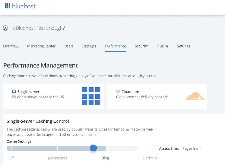 Bluehost Performance Settings