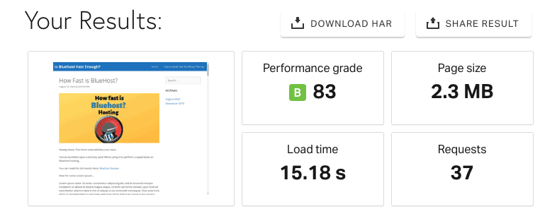 Bluehost Pingdom Speed Test