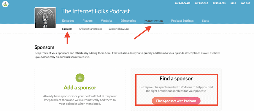 Buzzsprout Find Sponsor With Podcorn