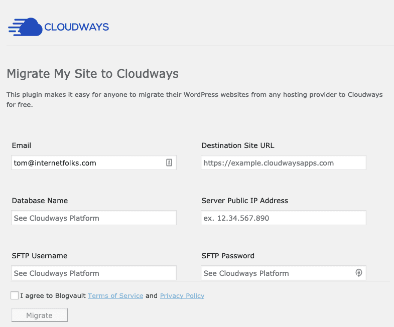 Cloudways WordPress Migration Settings