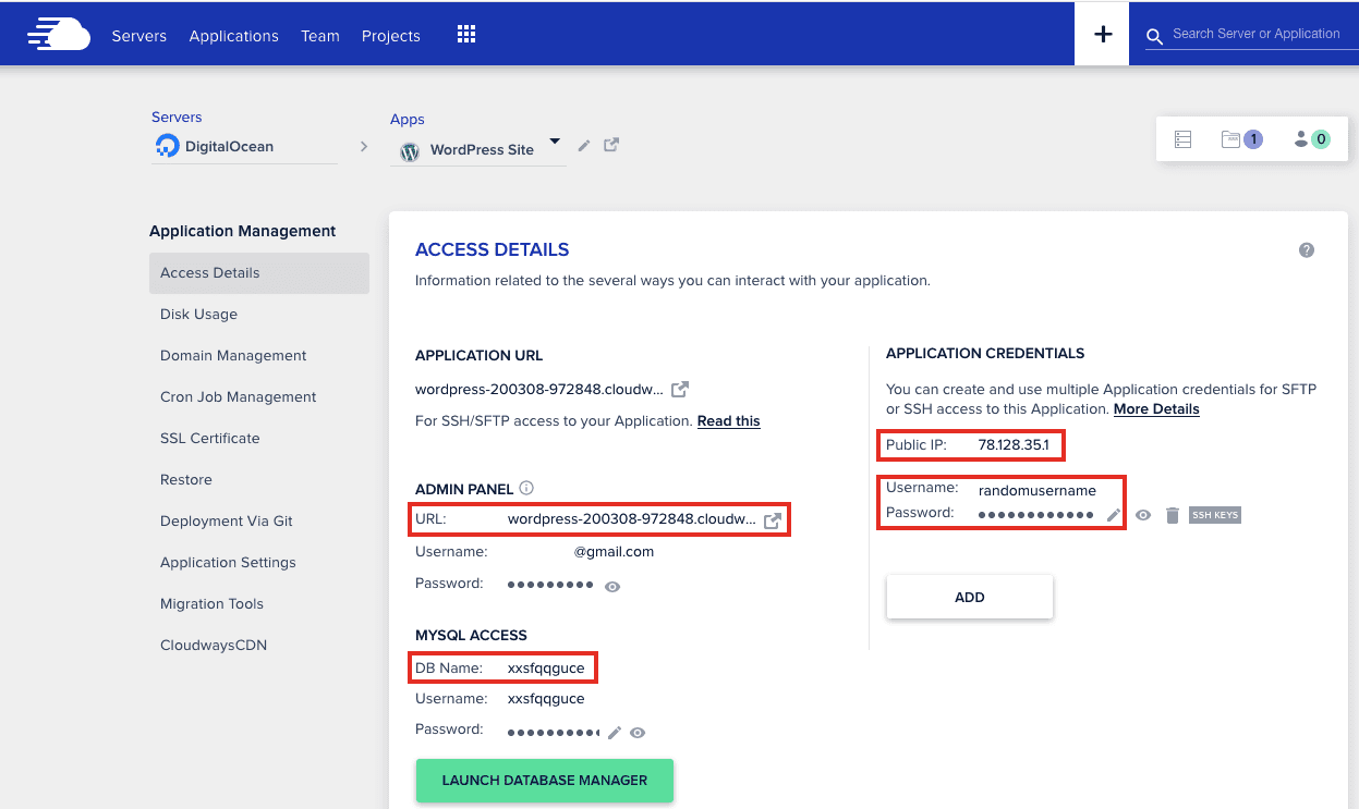 Cloudways Worpress Application Settings Overview