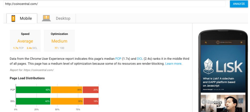 coincentral-pagespeed insights-mobile