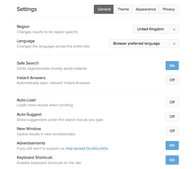 duckduckgo settings