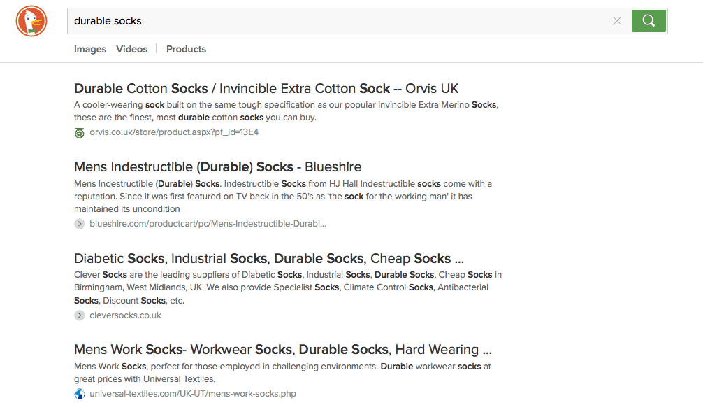 durable socks duckduckgo