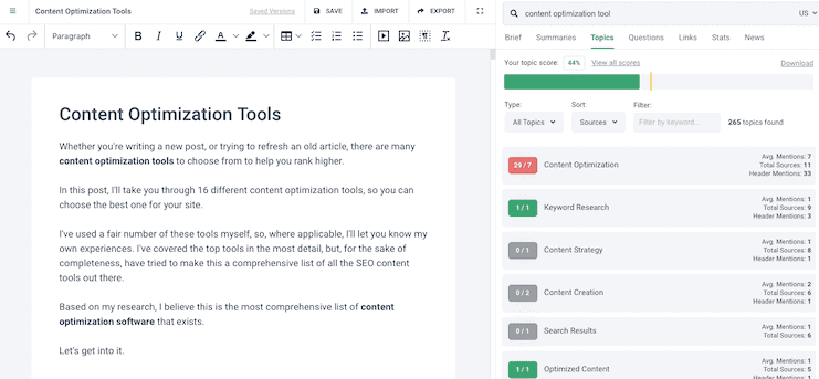 Frase Content Optimization Editor