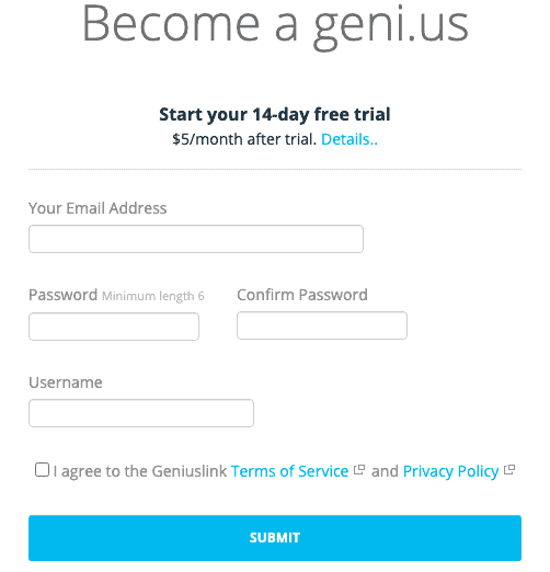 Geniuslink Sign Up