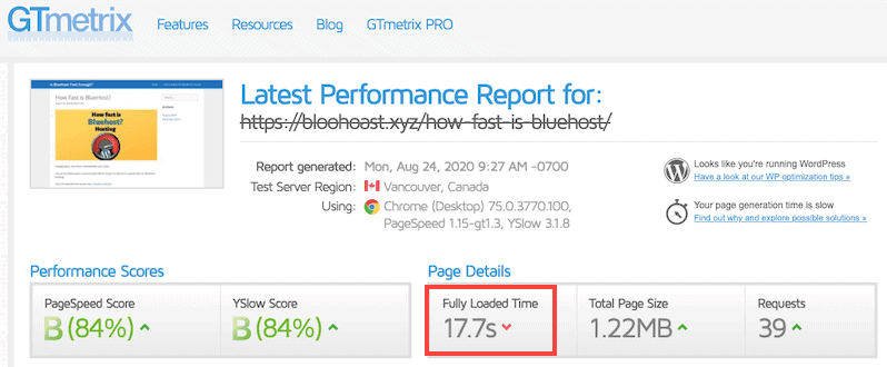 Gtmetrix Bluehost Website Speed Test