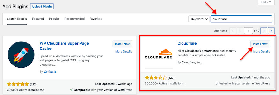 install clloudflare wordpress plugin