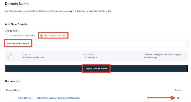 Runcloud Add Custom Domain Name