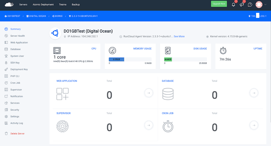 Runcloud Server Dashboard