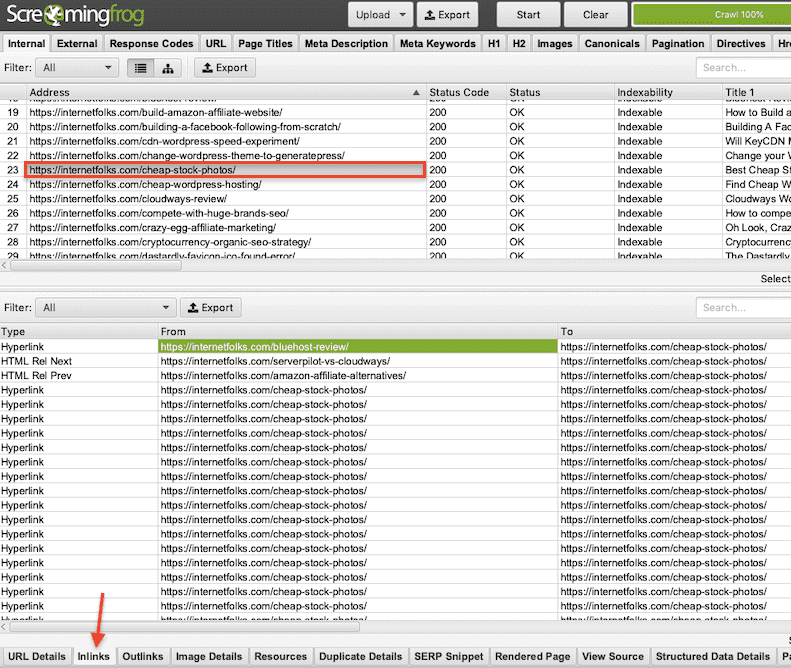 Screaming Frog Check Internal Links