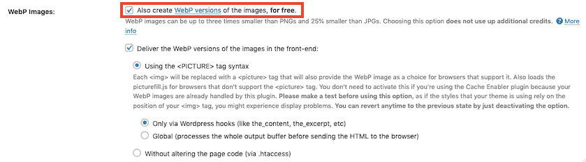 Shortpixel Webp Settings