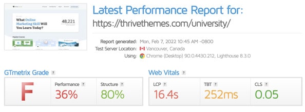 thrive university page speed