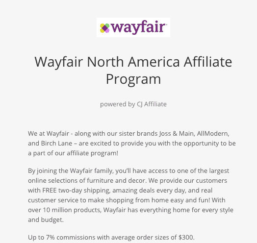 Wayfair Affiliate Program